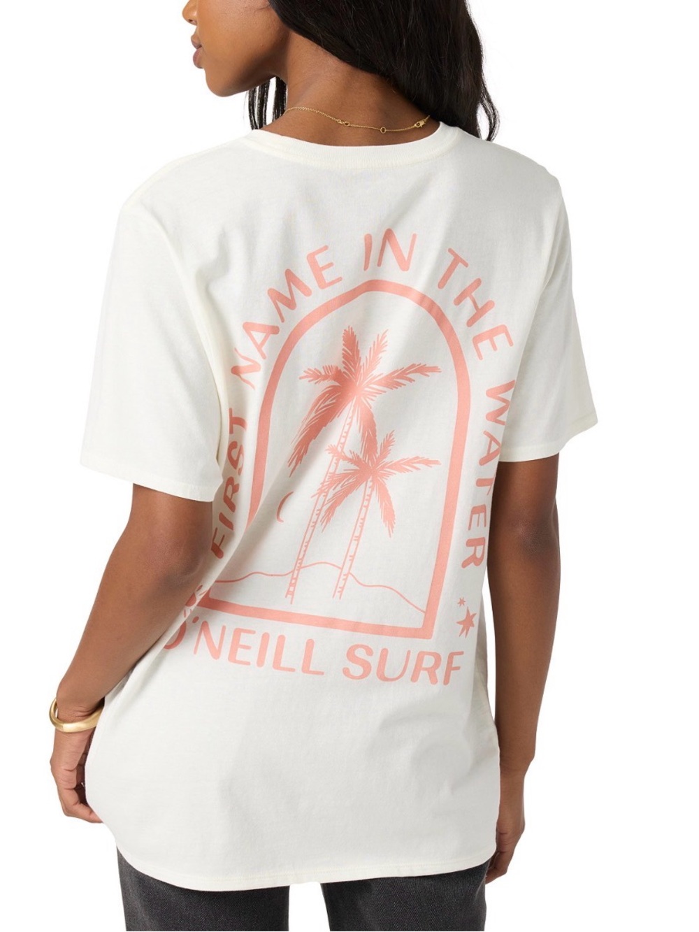 O'Neill Cream Tee with Coral Palm Graphic 100% cotton